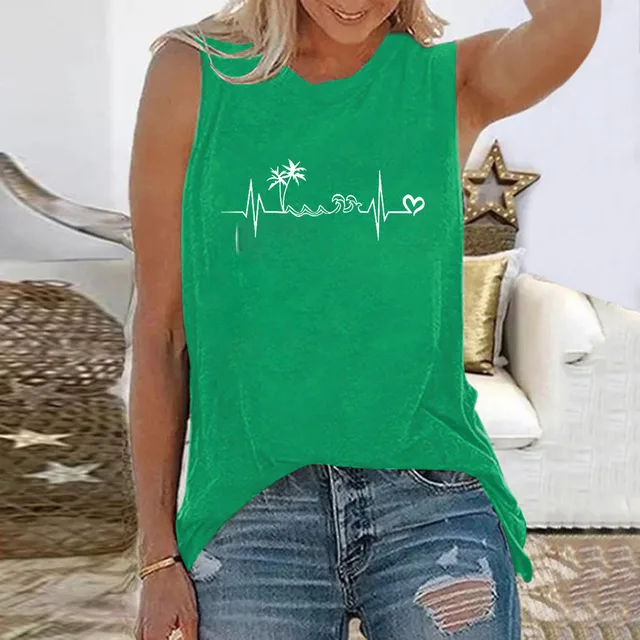 Heartbeat Print Summer Women's T-shirt Sleeveless Fashion Women's Top Fun Printed Aesthetic Clothing Harajuku