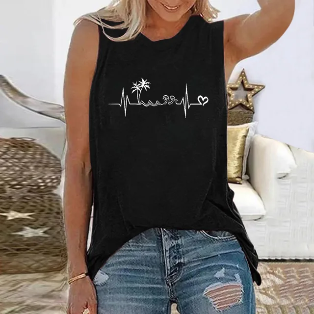 Heartbeat Print Summer Women's T-shirt Sleeveless Fashion Women's Top Fun Printed Aesthetic Clothing Harajuku