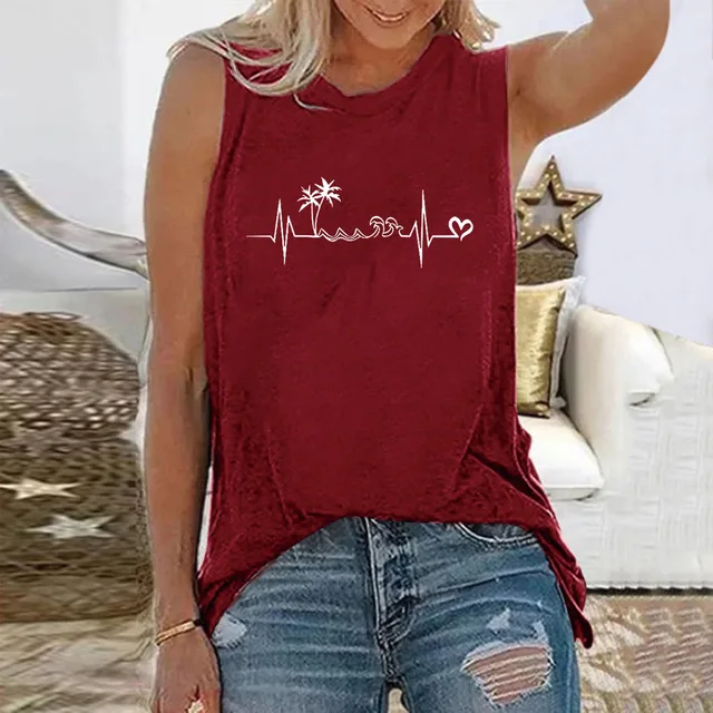 Heartbeat Print Summer Women's T-shirt Sleeveless Fashion Women's Top Fun Printed Aesthetic Clothing Harajuku