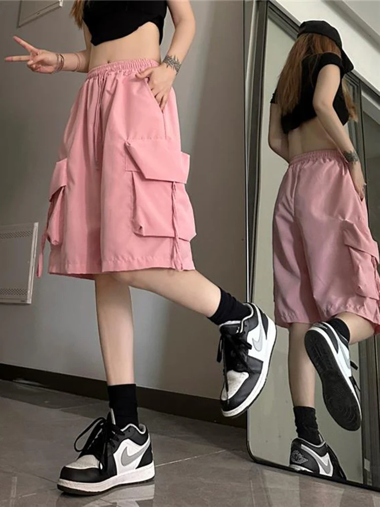 Hip Hop Cargo Shorts Women Vintage Harajuku High Waist Short Pants Casual Korean Pockets Shorts Summer