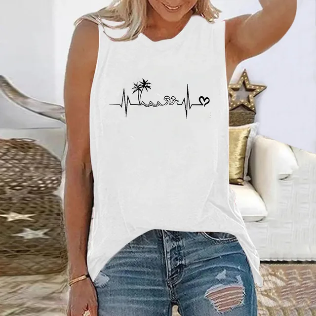 Heartbeat Print Summer Women's T-shirt Sleeveless Fashion Women's Top Fun Printed Aesthetic Clothing Harajuku