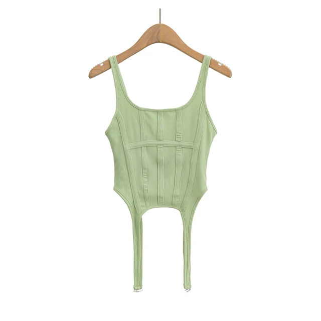 Fishbone Thread Safari Style Vest Irregular Hook Bottomed Shirt for Women Square Neck Sexy Sleeveless Sort Tops