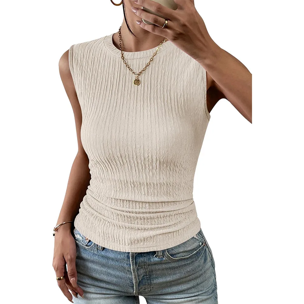 Women's High Neck Tank Top Summer Casual Ribbed Knit Slim Fitted Basic Textured Sleeveless Shirts