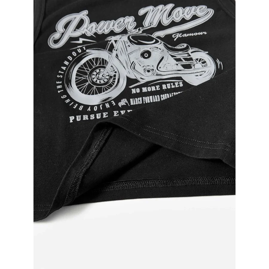 Women's Cool Sleeveless Round Neck Tank Motorcycle & Slogan Print Short Vest Tee Cool Street Fashion Women Clothin