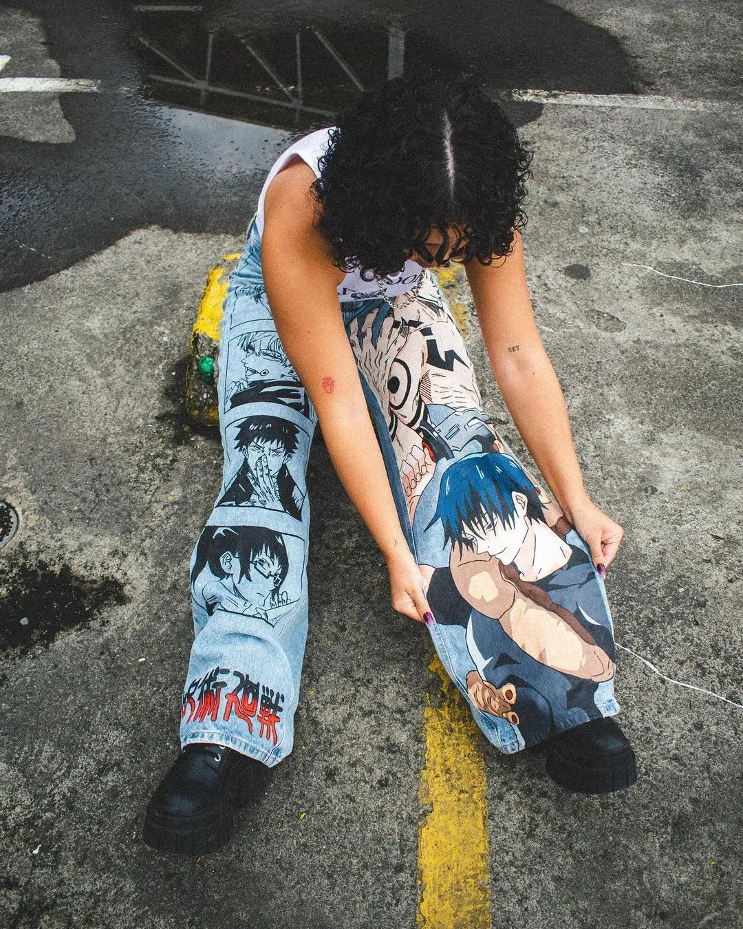 New Harajuku Anime Graphic wide leg jeans Streetwear Jeans for Men Women Japanese Style High Waist Jeans Wide Trouser Pants