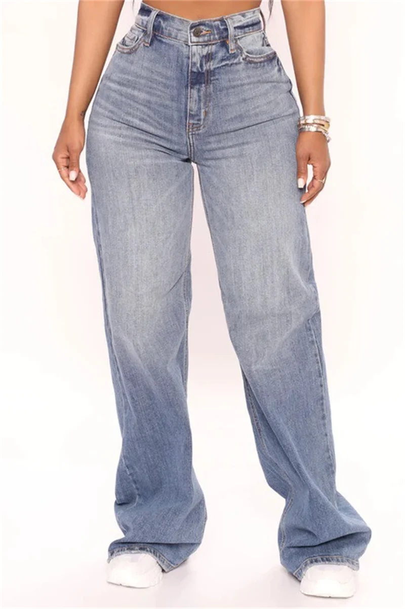 High Waist Baggy Jeans For Women Fashion Loose Denim Wide Leg Pants Casual Female Clothing