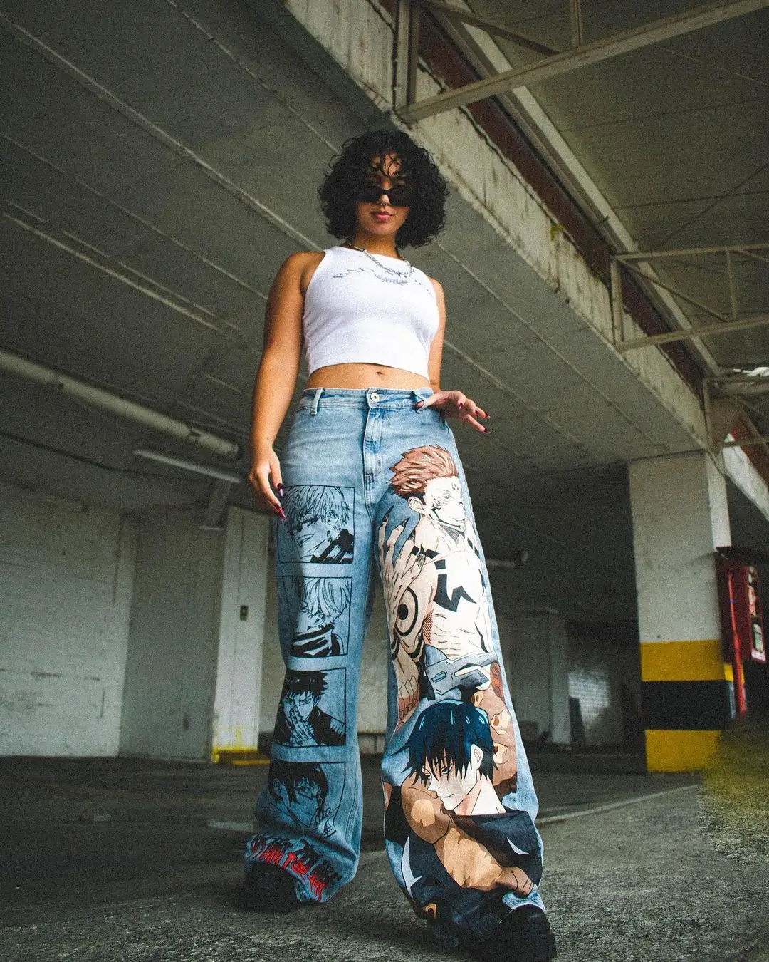 New Harajuku Anime Graphic wide leg jeans Streetwear Jeans for Men Women Japanese Style High Waist Jeans Wide Trouser Pants