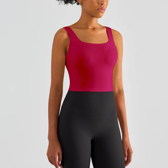 One-piece Fixed Cup Female Lingerie Yoga Top Square Collar Sports Bra Fitness Vest Training Wear Gym Workout Underwear Crop Top