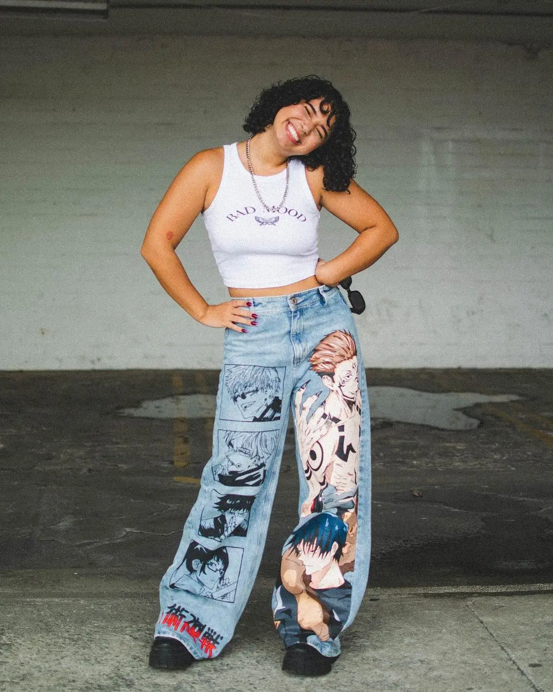 New Harajuku Anime Graphic wide leg jeans Streetwear Jeans for Men Women Japanese Style High Waist Jeans Wide Trouser Pants