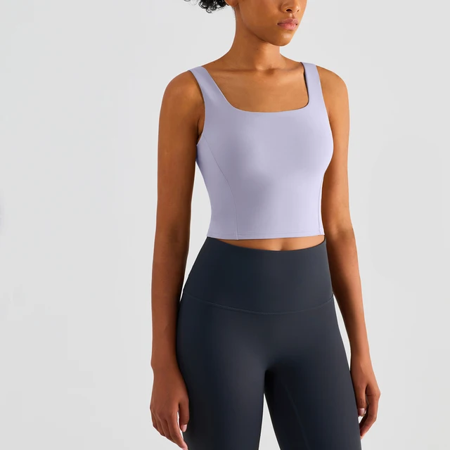 One-piece Fixed Cup Female Lingerie Yoga Top Square Collar Sports Bra Fitness Vest Training Wear Gym Workout Underwear Crop Top