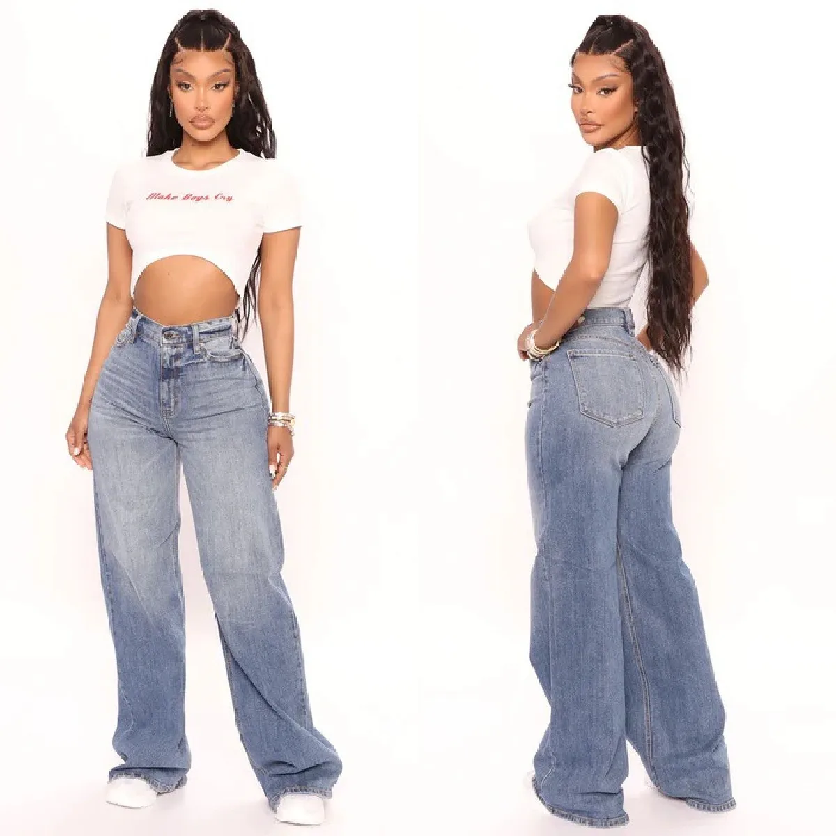 High Waist Baggy Jeans For Women Fashion Loose Denim Wide Leg Pants Casual Female Clothing