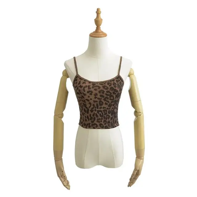 Summer Hot Girl Style Retro Leopard Print Camisole Slim Spaghetti Strap Sexy Crop Top Skinny Sleeveless Tank Tops
