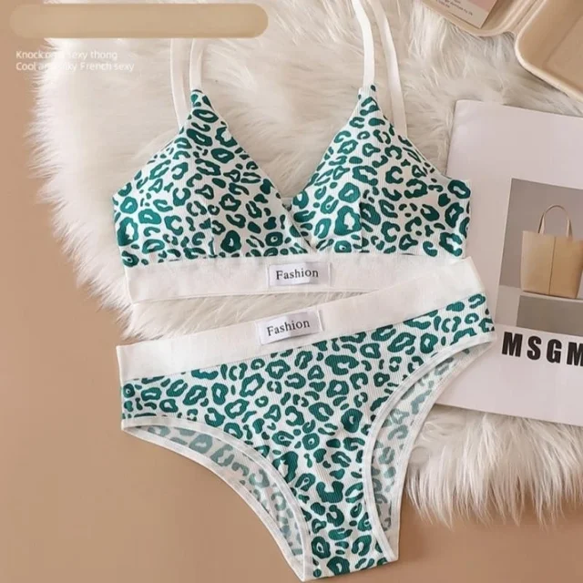 Underwear Women Set Low Waist Panties Leopard Bralette Sexy Lingerie Set Vneck Sport Brassiere Female Cotton Underwear Set