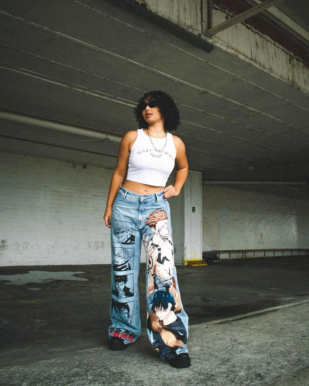 New Harajuku Anime Graphic wide leg jeans Streetwear Jeans for Men Women Japanese Style High Waist Jeans Wide Trouser Pants