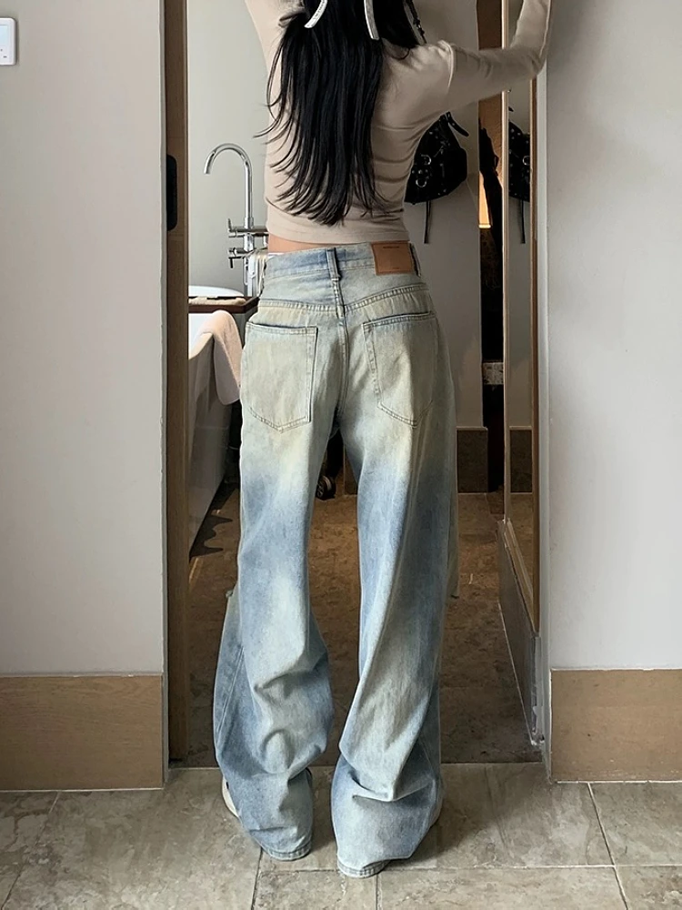 Baggy Low Waist Bottoms Hole Ripped Jeans Denim Pants Floor-Length Vintage Trousers