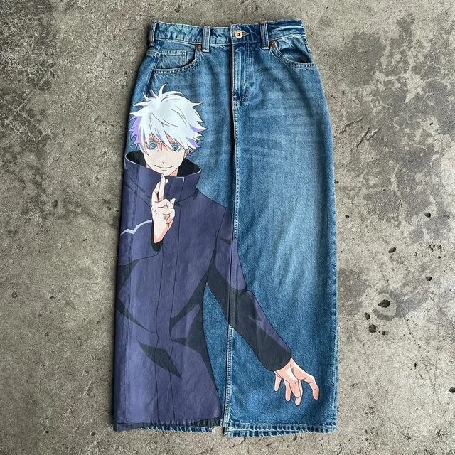 New Harajuku Anime Graphic wide leg jeans Streetwear Jeans for Men Women Japanese Style High Waist Jeans Wide Trouser Pants