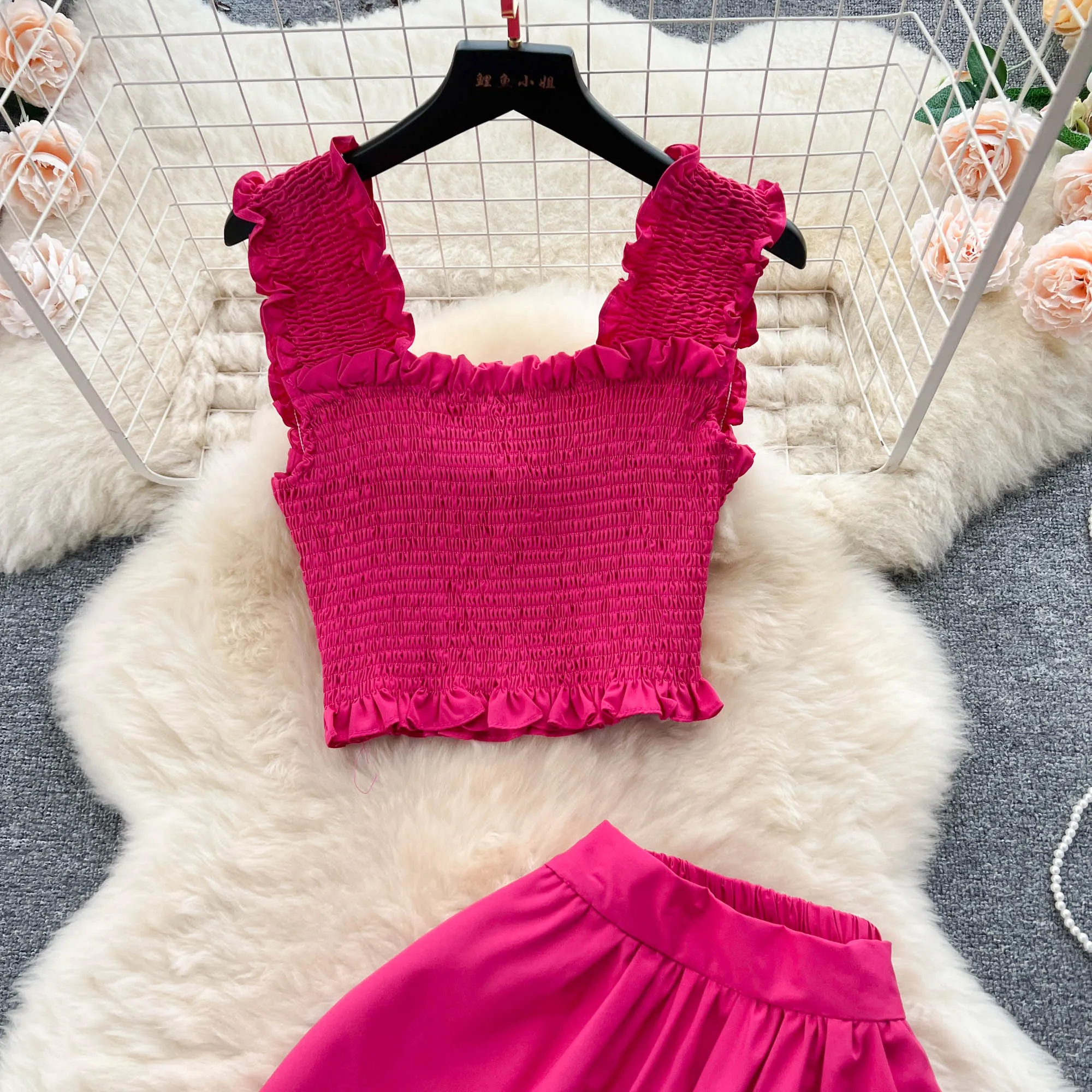 Chic Fashion Women Dress Suits Summer Vacation Style Sleeveless Stretchy Tops + High Waist Long Skirts Lady Outfits