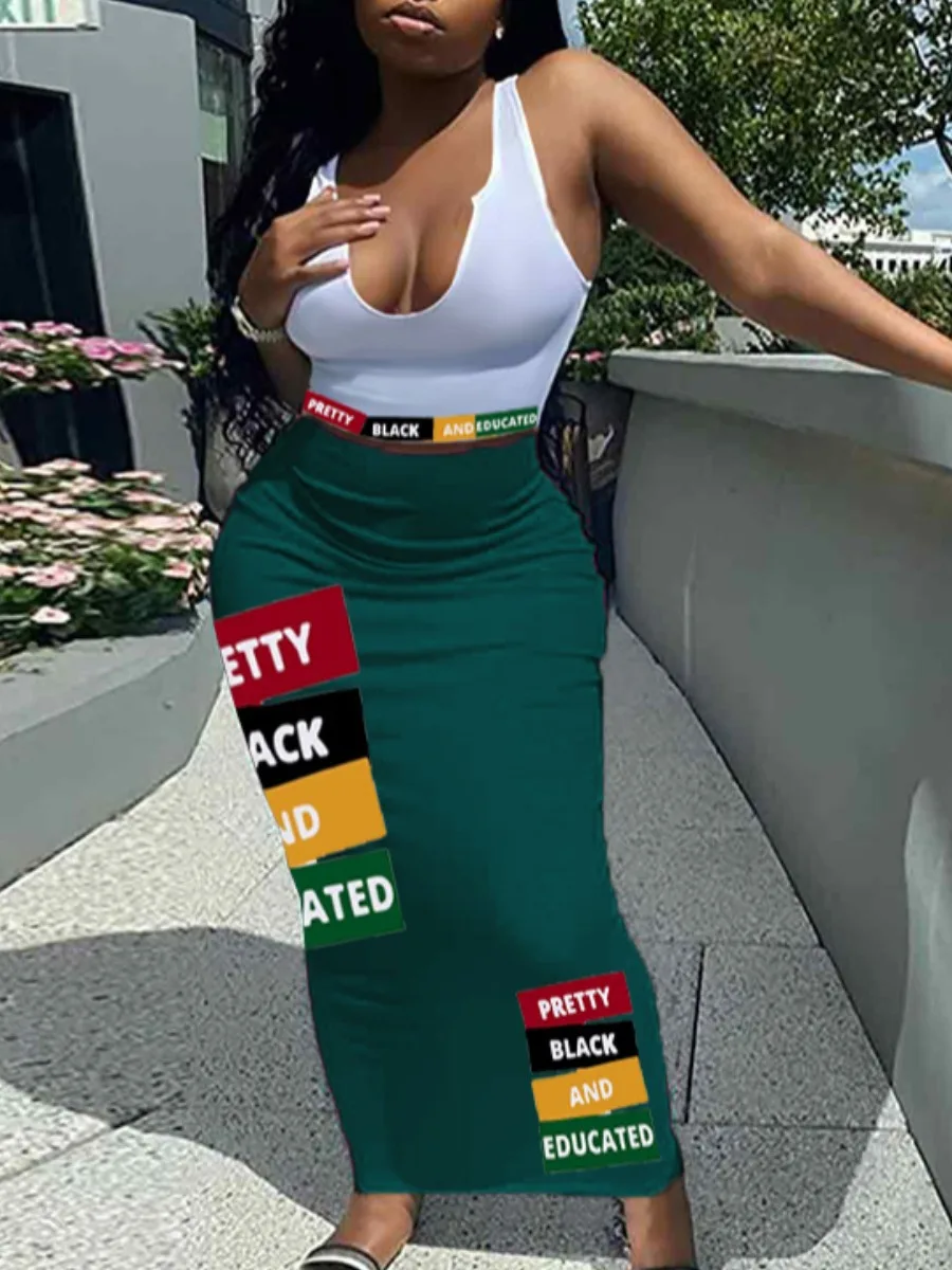 Letter Graffiti Print Two Pieces Dresses Suits Sleeveless White Crop Cami Top&Long Skinny Skirt Set Women's Summer Clothings