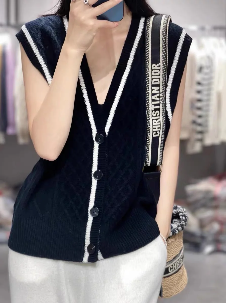 Cashmere Vest Women Cardigan Loose Solid Sleeveless Cashmere button Vest Autumn Winter Loose Knitted Vest
