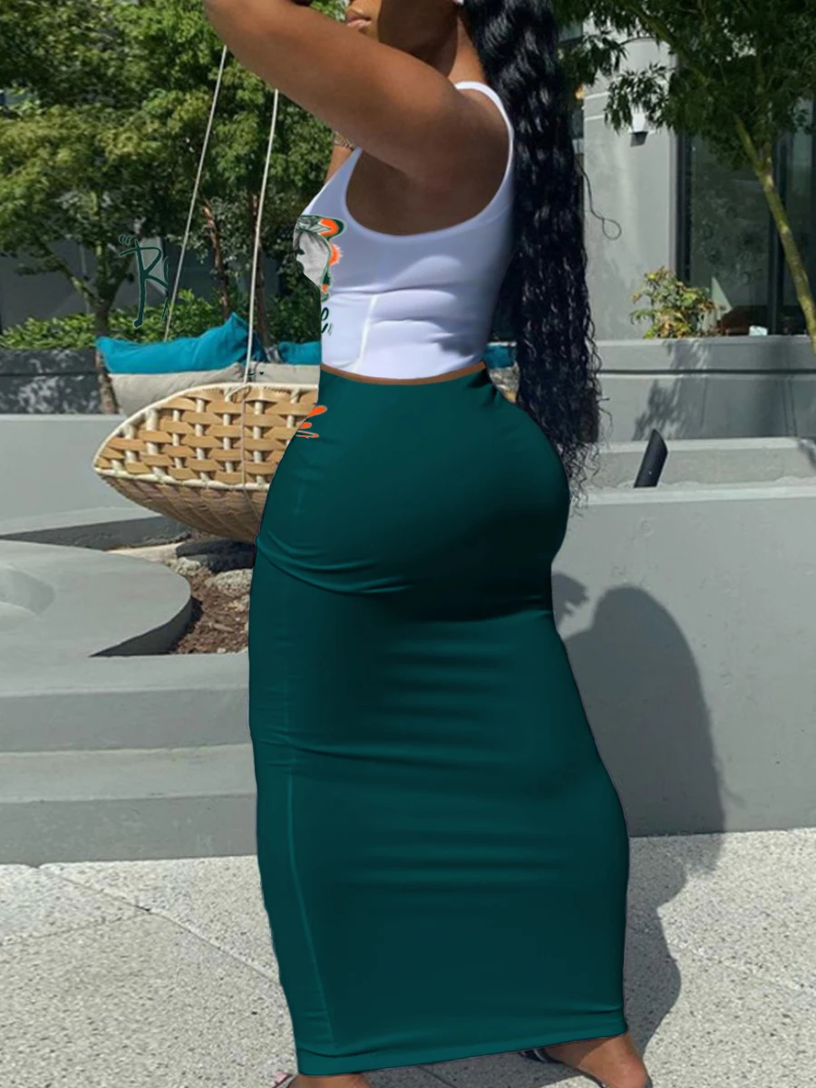 Letter Graffiti Print Two Pieces Dresses Suits Sleeveless White Crop Cami Top&Long Skinny Skirt Set Women's Summer Clothings