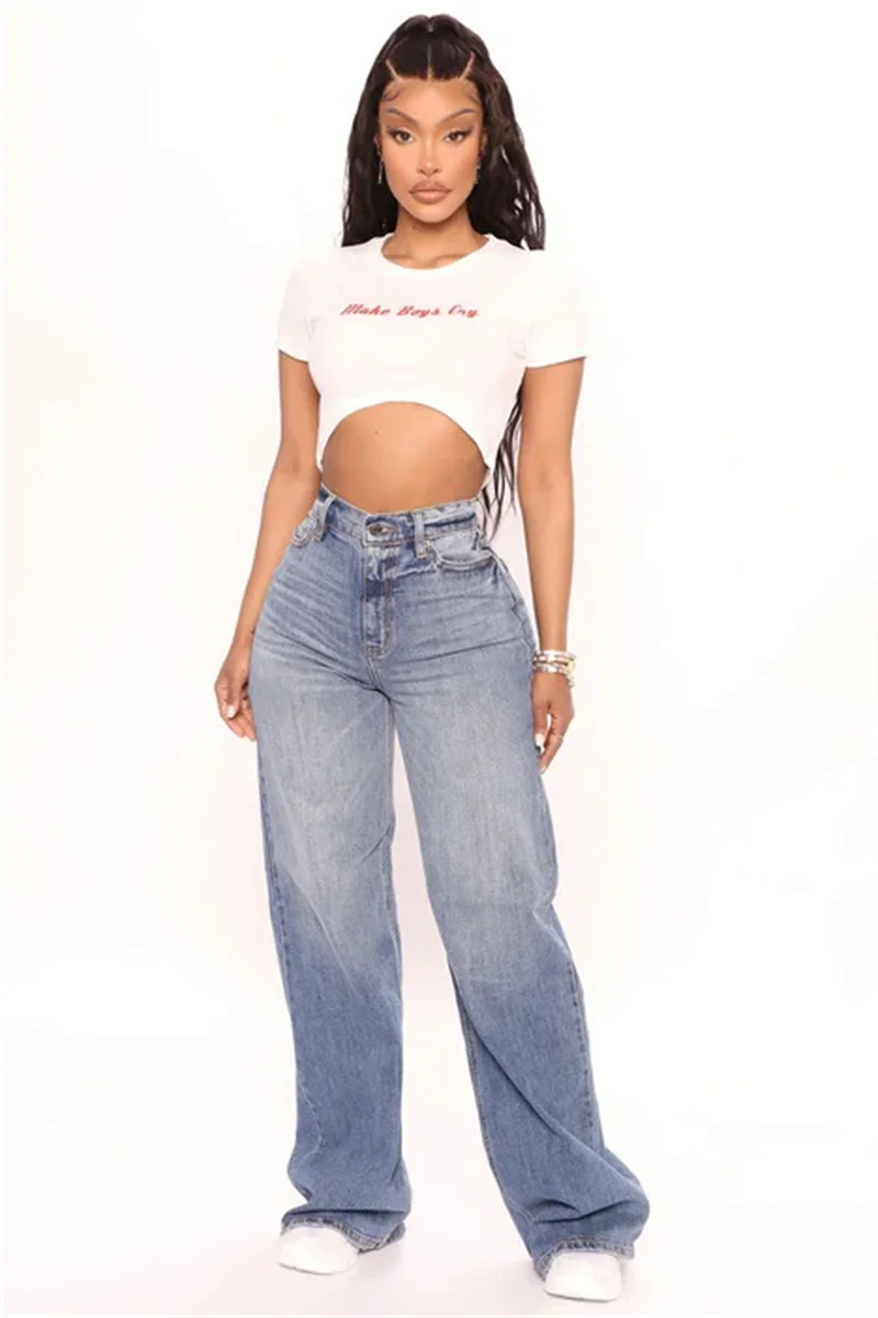 High Waist Baggy Jeans For Women Fashion Loose Denim Wide Leg Pants Casual Female Clothing