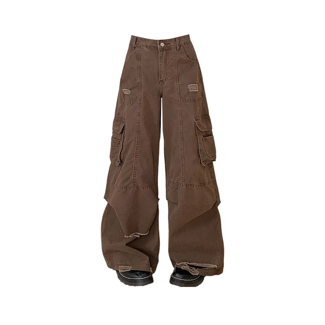 Women Coffee Cargo Jeans Baggy Aesthetic Vintage Cowboy Pants Harajuku Oversize High Waist Denim Trousers