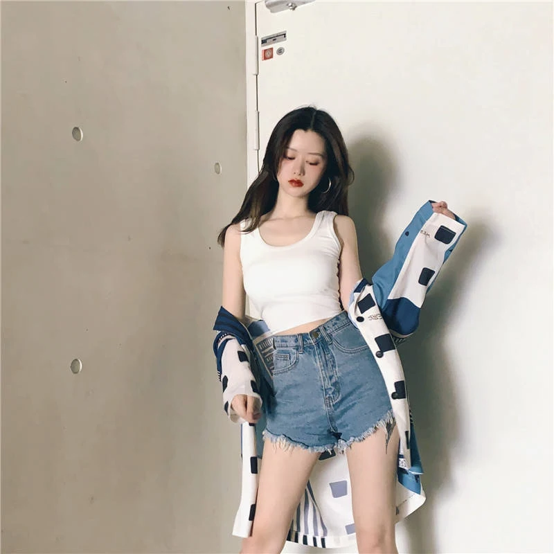 Black Knitted Round Neck Women T-shirt Sexy Sleeveless Camisole Crop Top Woman Tight Stretch Tank Top Ladies Tee Top Streetwear