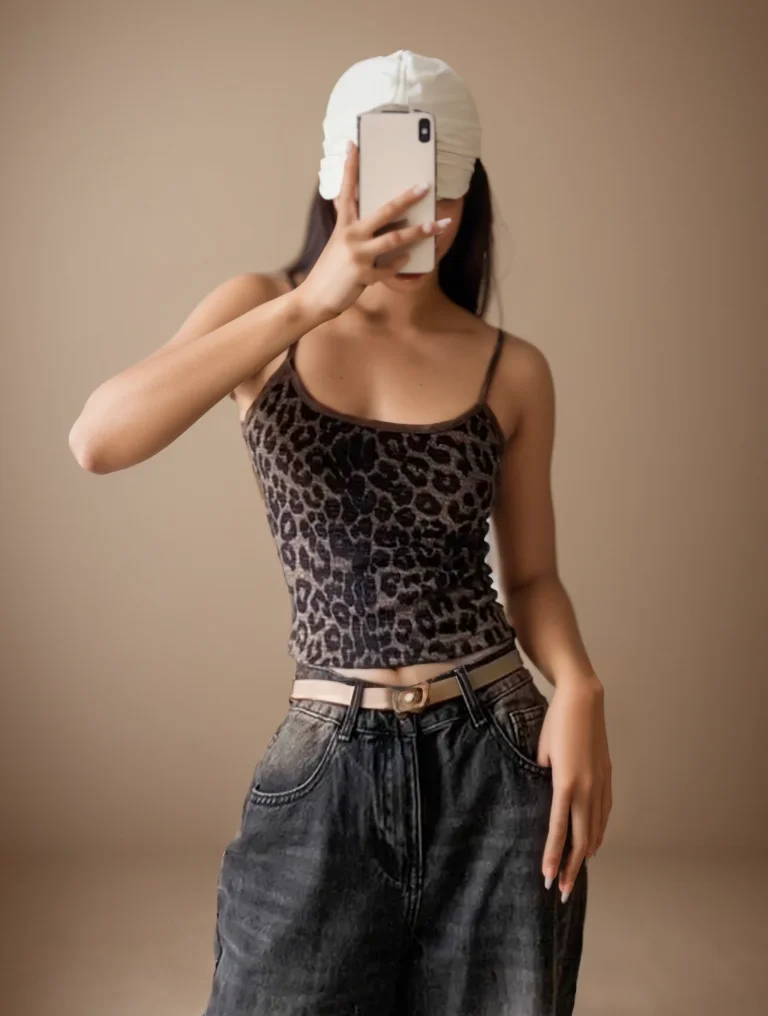 Summer Hot Girl Style Retro Leopard Print Camisole Slim Spaghetti Strap Sexy Crop Top Skinny Sleeveless Tank Tops