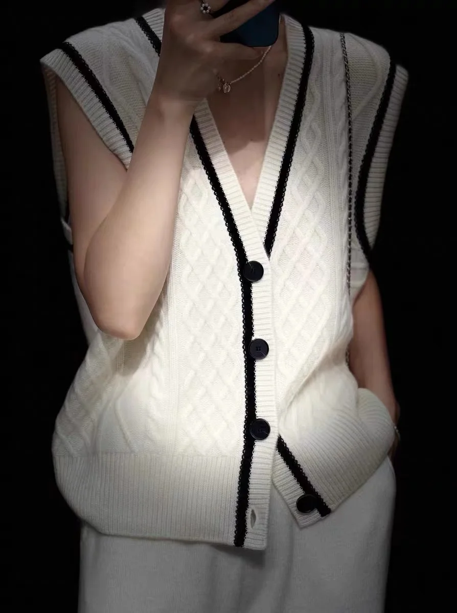 Cashmere Vest Women Cardigan Loose Solid Sleeveless Cashmere button Vest Autumn Winter Loose Knitted Vest