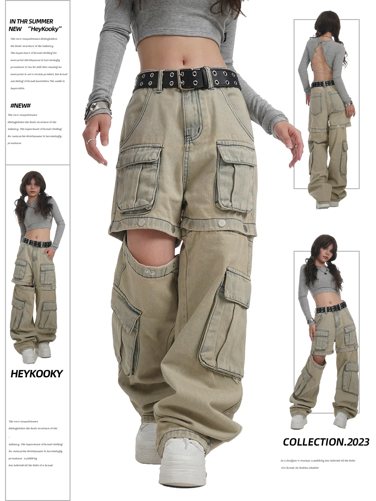 Women's Green Cargo Jeans Baggy Harajuku Aesthetic High Waist Denim Trouser Wide Jean Pants Vintage