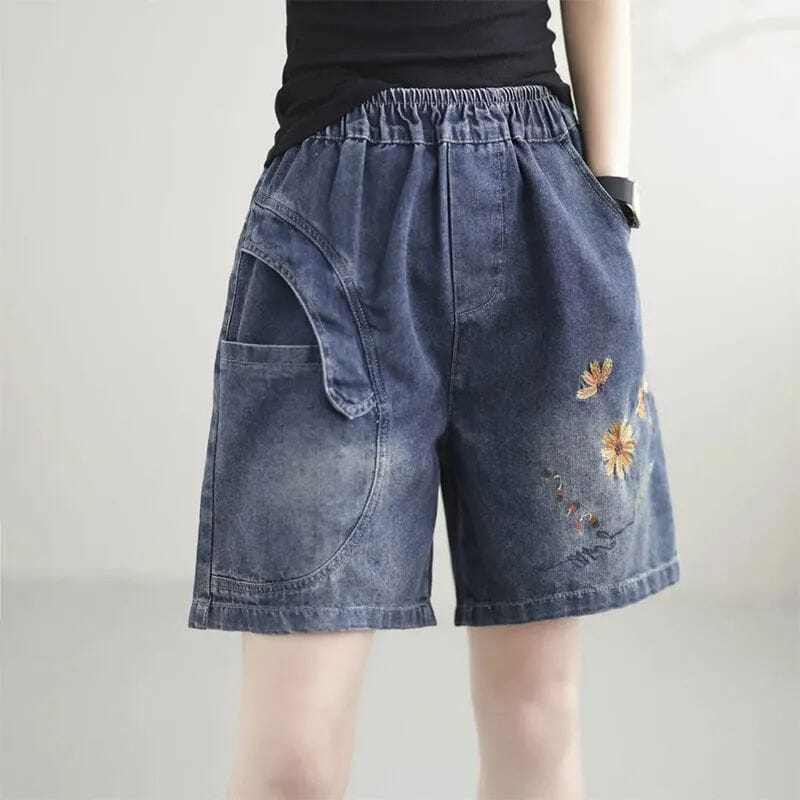 Women Summer Casual Embroidery Loose Denim Shorts