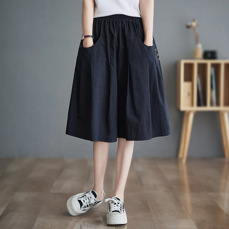 Babakud Summer Cotton Loose Elastic Waist Mid-Thigh Shorts