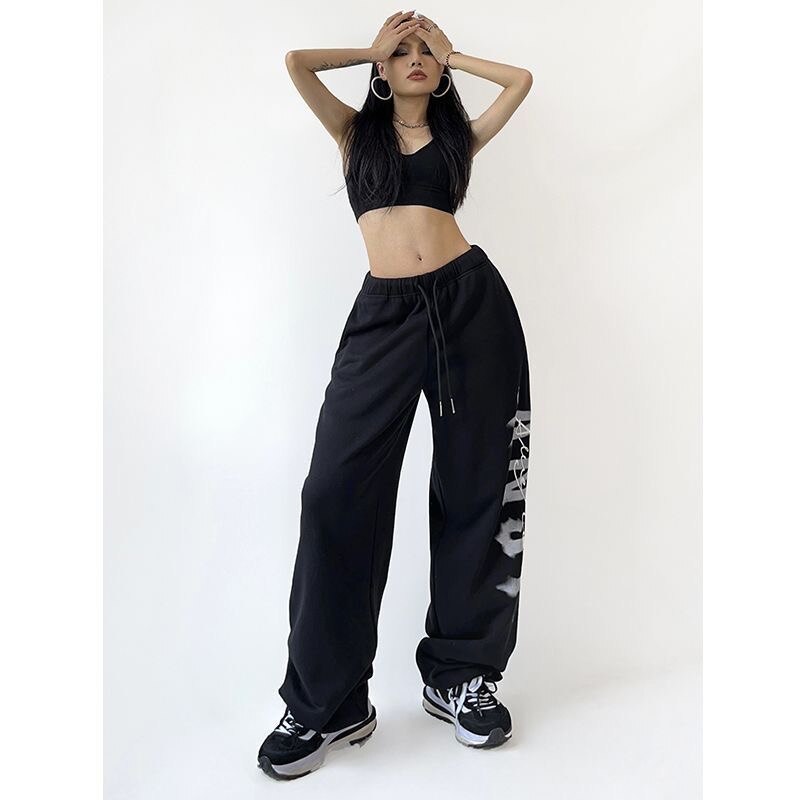 Hip Hop Leisure Pants Female Red Jogging Pants Female Red Jogging Pants Korean High Waist Trousers Y2K Original Streetwear