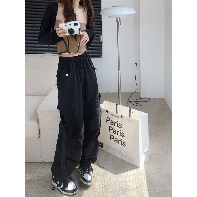 Relaxed work pants women's pants retro multi-pocket Y2K streetwear wide legs pants women's casual straight sports pants women's clothing