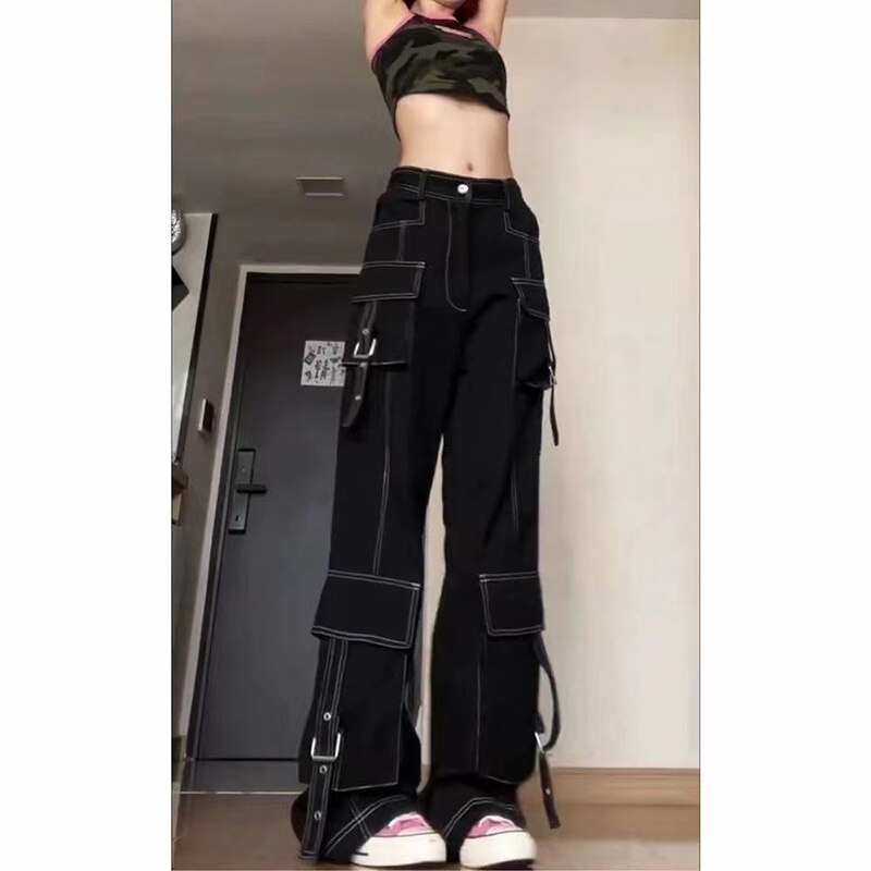 Dark Gothic Clothing Academic Baggy Work Pants for Women Techwear Trousers Hippie Mom Gott Punk Black Jeans Cyber ​​Y2K Pants
