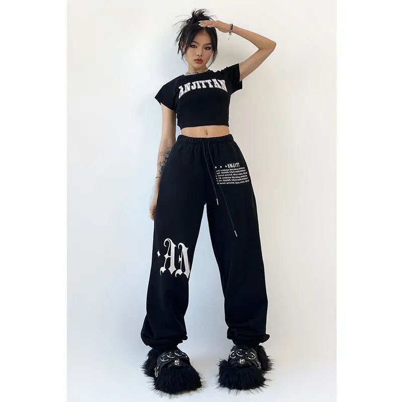 Hippie Dynamic HIP HOP JAZZ Sports pants Women 's Loose pants High cintura Alphabet jogging Broad legs women' s Loose pants