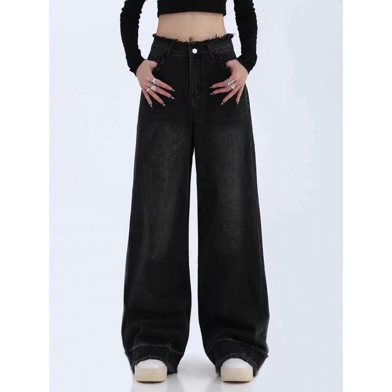 Fashion retro streetwear maobian high waist jeans wide legs women baggy jeans super large jeans women elegant mother jeans