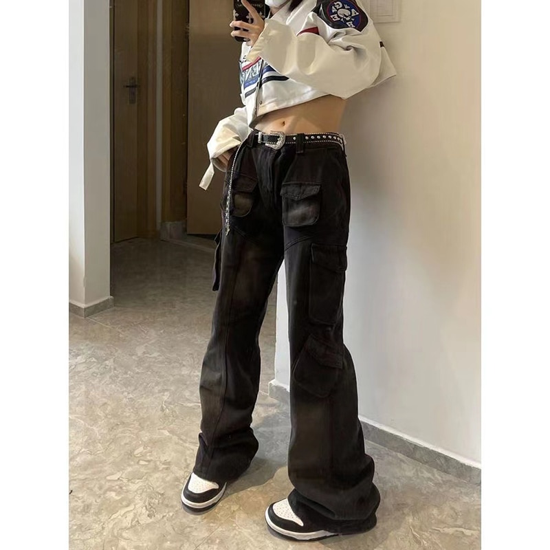 Spicy Girl relaxed Y2K jeans female low waist jeans autumn and winter super large wide legs pants casual pants female work pants