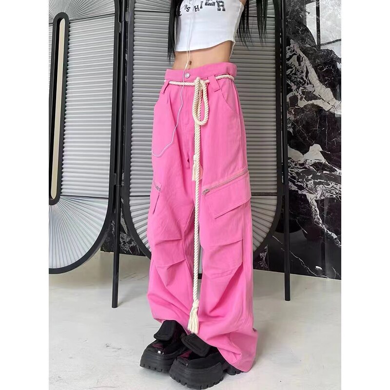 American Streetwear Baggy Cargo Jeans Y2K High Quality Clothing Fashion Loose Straight Wide Leg Pants Women