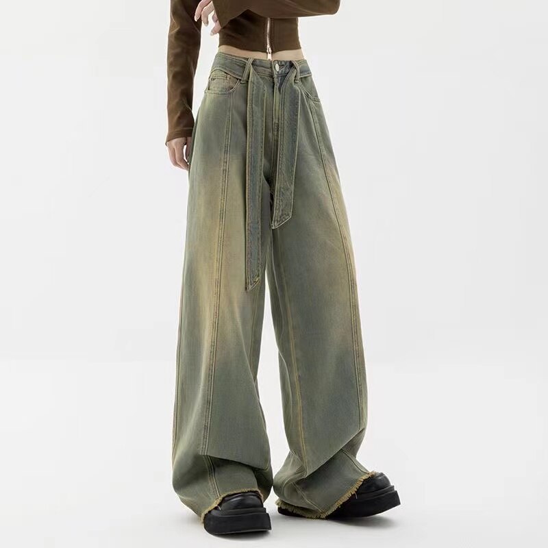 Winter Y2K Fashion Lady Harajuku jeans wide legs punk casual pants relaxed jeans tooling relaxed long pants female streetwear