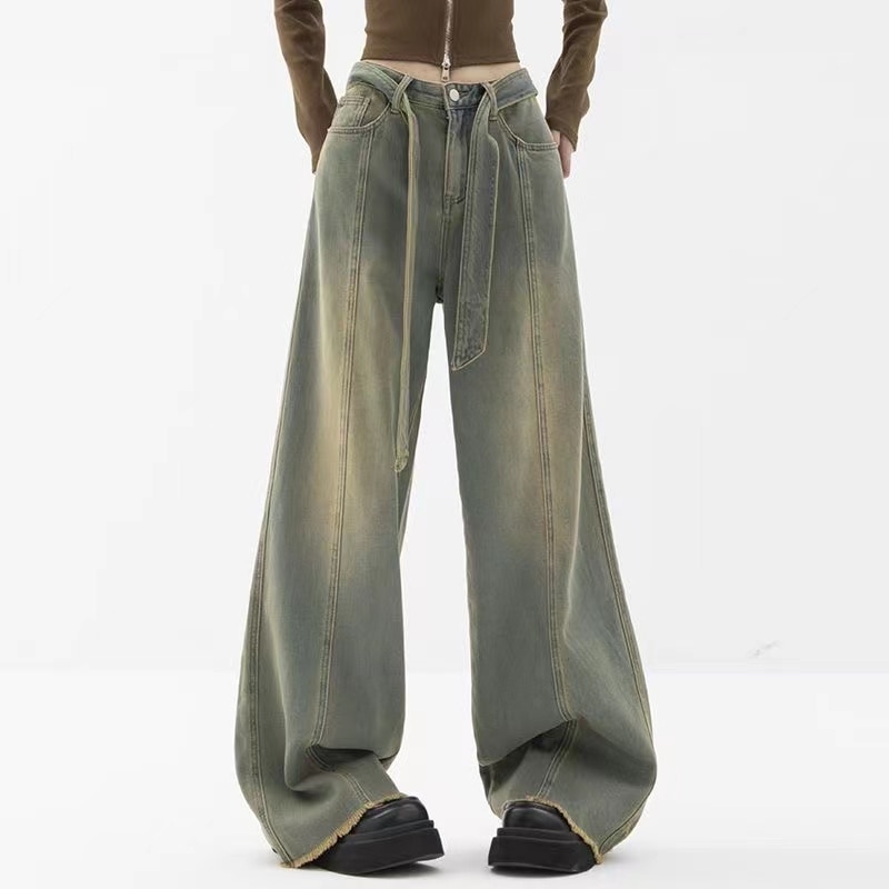Winter Y2K Fashion Lady Harajuku jeans wide legs punk casual pants relaxed jeans tooling relaxed long pants female streetwear
