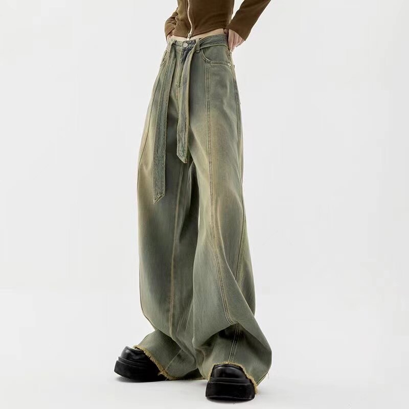 Winter Y2K Fashion Lady Harajuku jeans wide legs punk casual pants relaxed jeans tooling relaxed long pants female streetwear