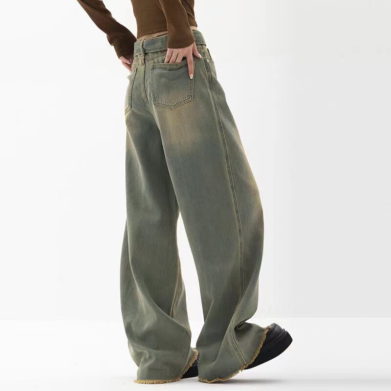 Winter Y2K Fashion Lady Harajuku jeans wide legs punk casual pants relaxed jeans tooling relaxed long pants female streetwear