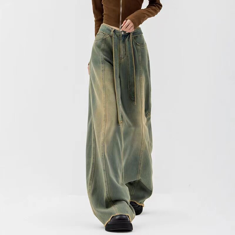 Winter Y2K Fashion Lady Harajuku jeans wide legs punk casual pants relaxed jeans tooling relaxed long pants female streetwear