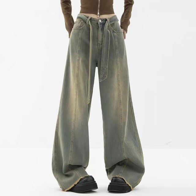 Winter Y2K Fashion Lady Harajuku jeans wide legs punk casual pants relaxed jeans tooling relaxed long pants female streetwear