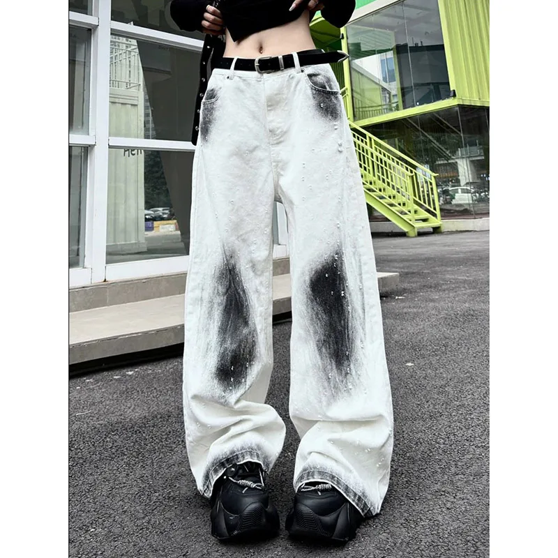 Feminine white work pants relaxed retro cowboy pants 90s aesthetic wide leg cowboy pants 2000s trash clothing