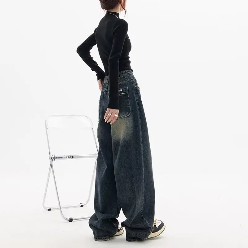 Spring Autumn Wide Legs Jeans High Waist Jeans Women Retro Harajuku Style Stretch Trousers For Women Relaxed