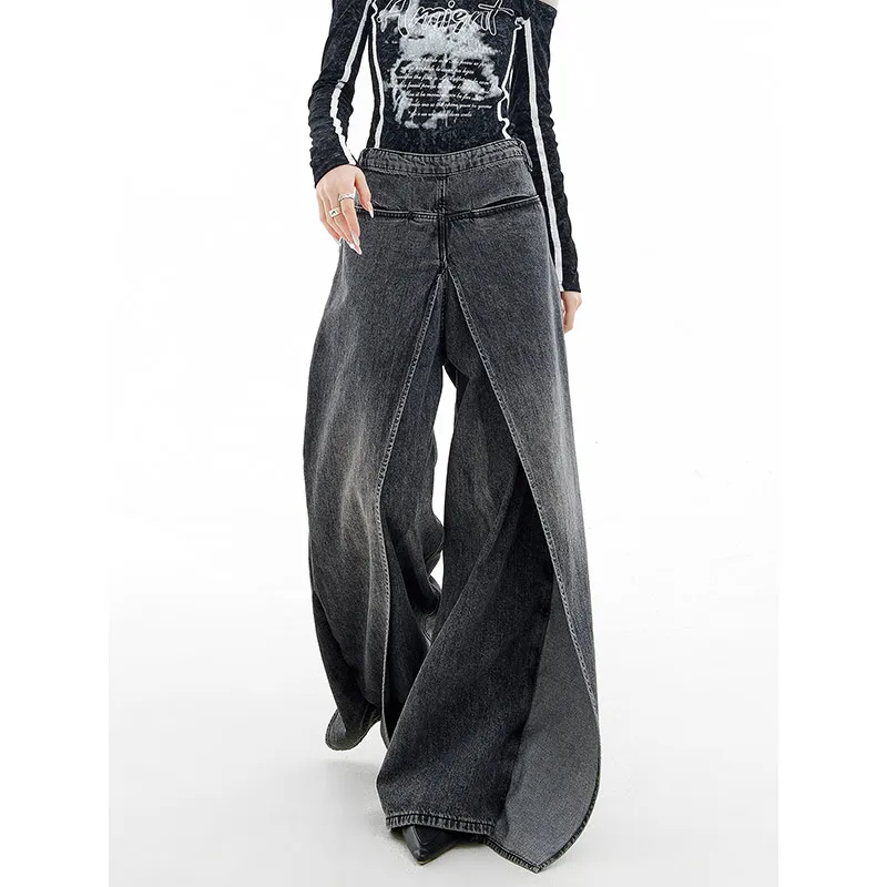 Black Deep Relaxed Work Pants Women Retro Jeans Korean Harajuku High Waist Jeans 90s 2000s Denim Pants Garbage Clothing