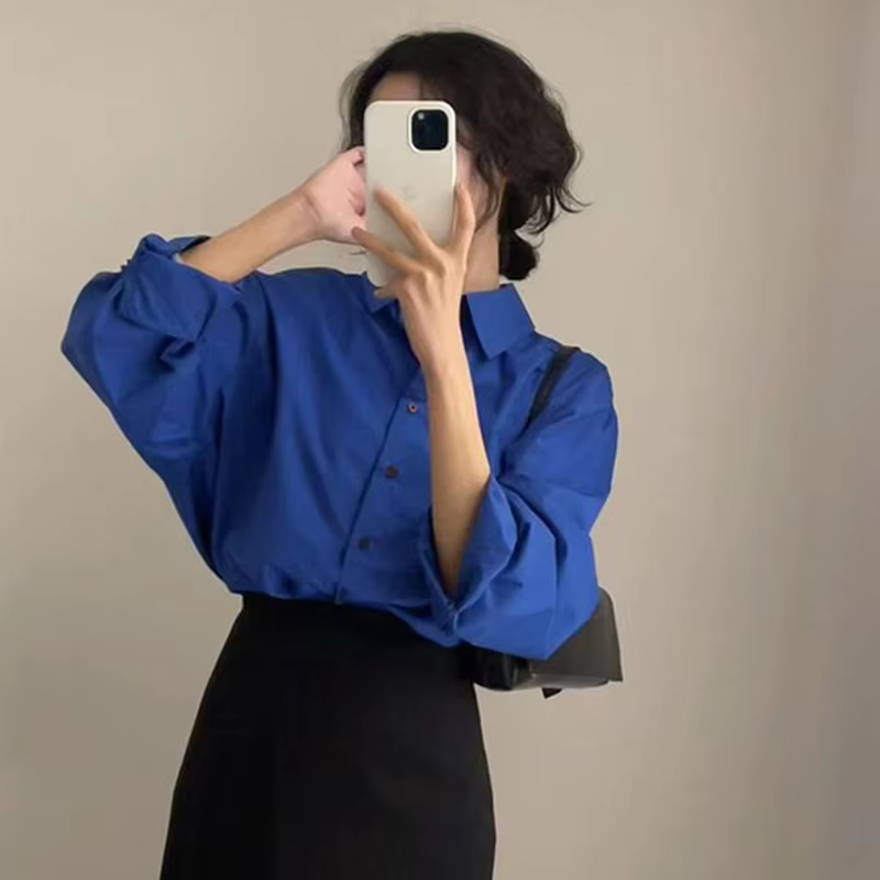 Elegant Shirt Korean Fashion Long Sleeve Loose Shirt Street Fashion Women Office Leisure Single Row Full Fashion Blouse