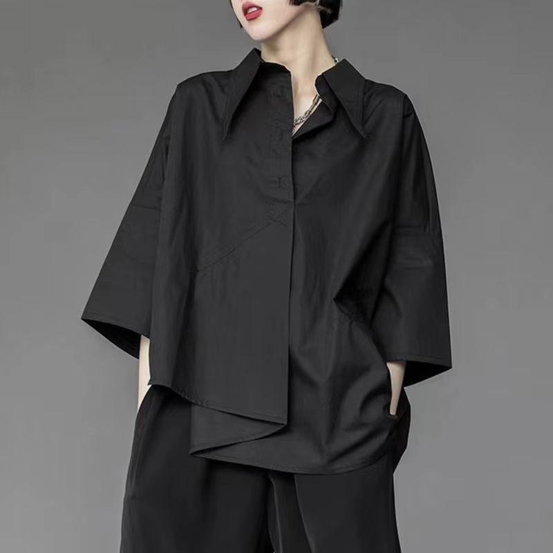 Y2K irregular black shirts original gothic shirts female chiffon shirts large dark academic shirts street asymmetrical blouses